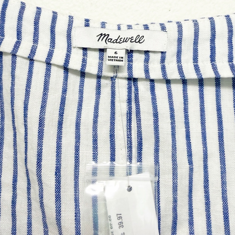 NWT MADEWELL Scoop Neck Crop Tank 100% Linen Sleeveless Blue White Size 6 - Picture 5 of 7